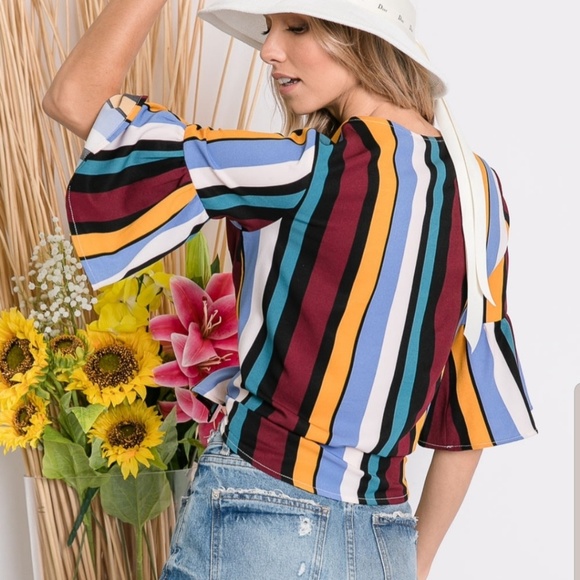 🔴5/$25 🎉HP🎉Multi Striped Bell Sleeve Blouse - Picture 6 of 8